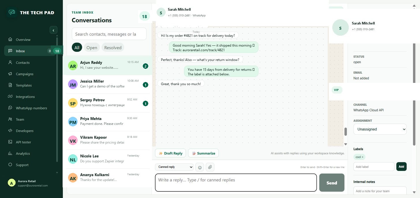 Assigning conversations to agents in the Tech Pad inbox
